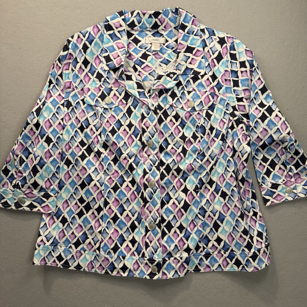 WT CJ Banks Plus Size 1X Jacket Shacket Watercolor Geometric Diamond Button Up